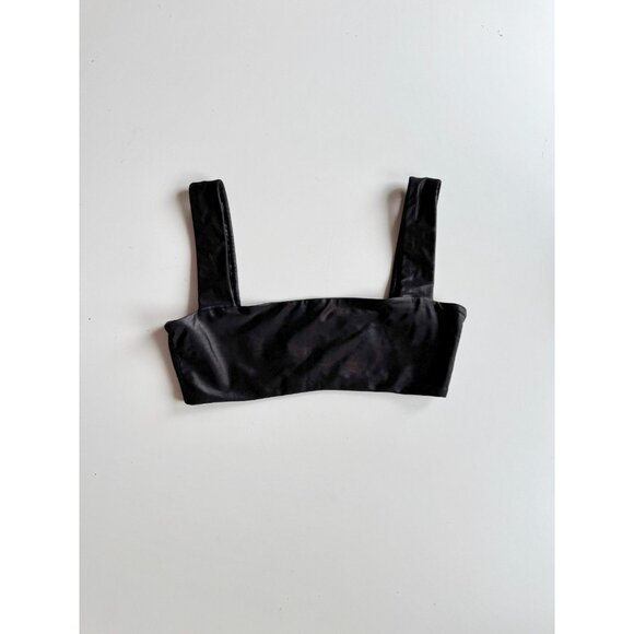 WEWOREWHAT Cire Black Shiny Jersey Square Neck Bandeau Top, Size M - Picture 1 of 7